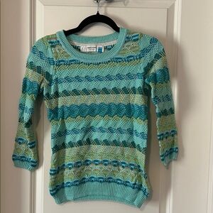 Anthropologie Teal and Yellow Striped Sweater